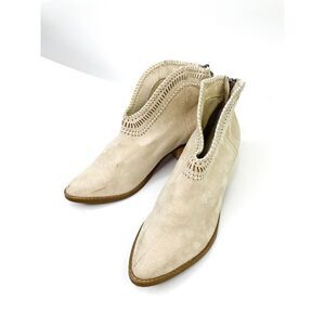 Not Rated Tan Boho V Cut Front Embroidered Suede Booties Size